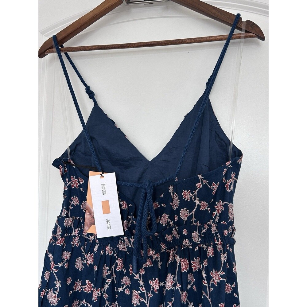 Future Collective Maxi Dress Medium Navy Floral Tie Waist Strappy Summer Boho - Picture 6 of 13